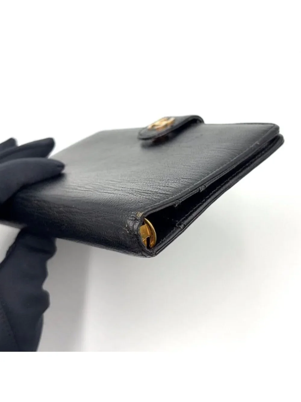 Chanel CC Logo Mini Caviar Leather Black Notebook Cover Gold Agenda